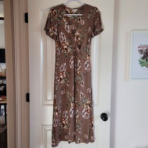 Boho prairie cottagecore floral fall flowy gauzy midi dress modest artsy office